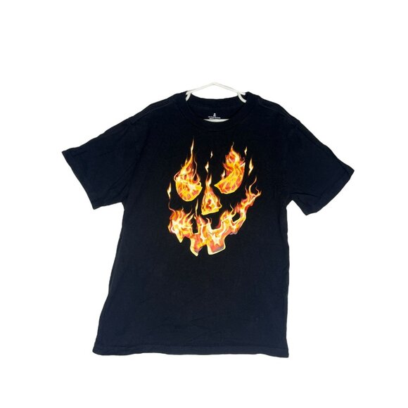 Unbranded Other - Kids Flaming Jack O Lantern Black T Shirt Unisex Size M 8